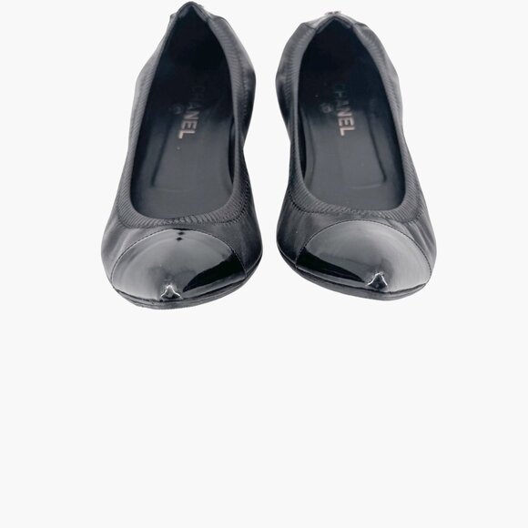 Chanel Cap Toe CC Ballet Flat Size 39 US 8-8.5 Black Pointed Toe Elastic Leather - Picture 5 of 15